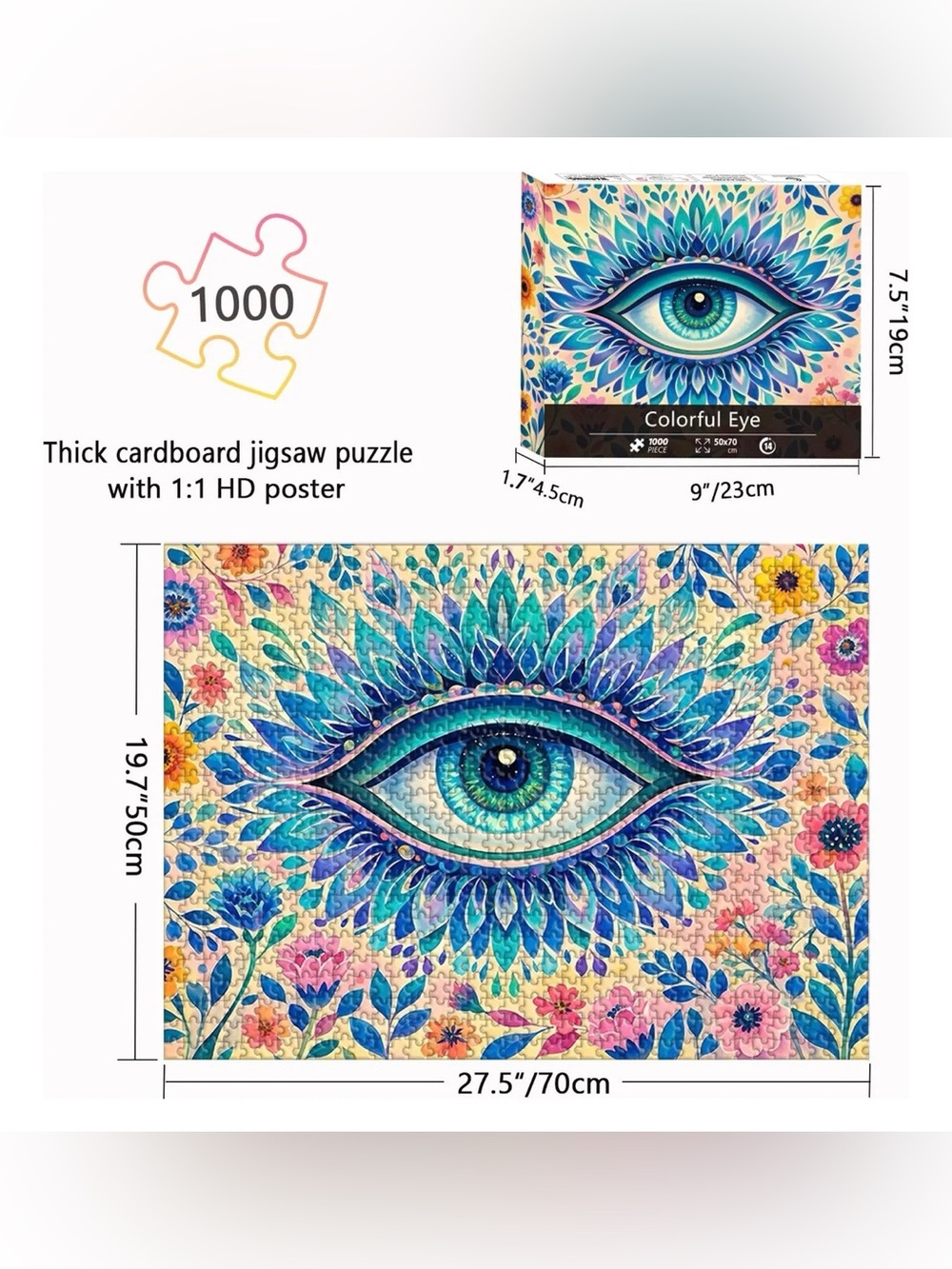 Colorful Blue/Teal Eye 1000 Puzzle - Picture 3 of 4